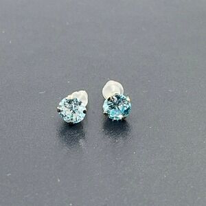 Jacmel JCM 10k Yellow Gold 6mm Blue Cz Prong Set Stud Birthstone Earrings